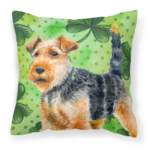Carolines Treasures BB9874PW1414 Welsh Terrier St Patricks Fabric Decorative Pillow  14Hx14W multicolor