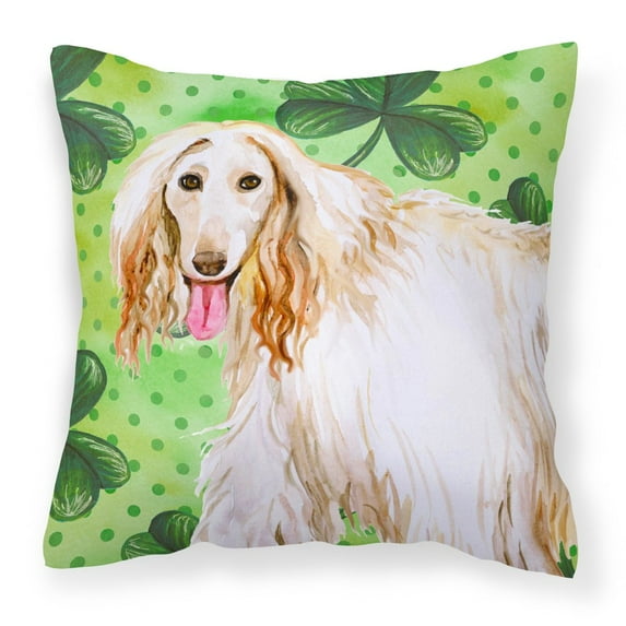 Carolines Treasures BB9876PW1414 Afghan Hound St Patricks Fabric Decorative Pillow 14Hx14W multicolor
