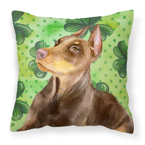 Carolines Treasures BB9883PW1818 Doberman Pinscher St Patricks Fabric Decorative Pillow 18H x18W multicolor