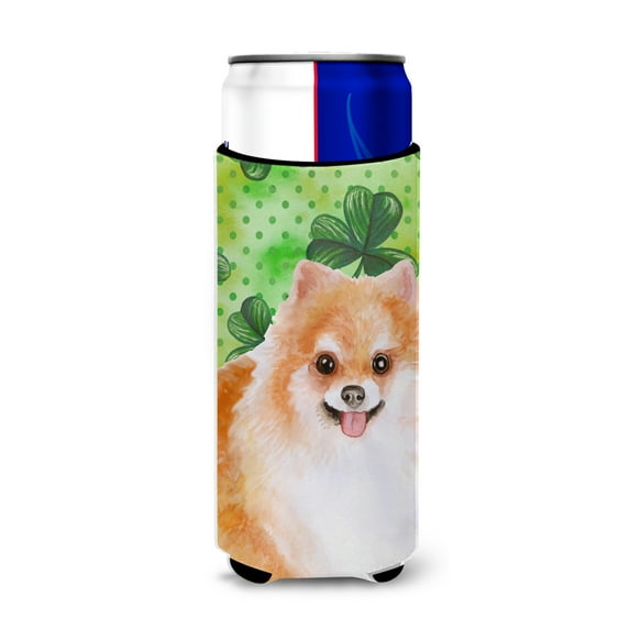 Carolines Treasures BB9890MUK Pomeranian 2 St Patricks Michelob Ultra Hugger for slim cans Slim Can multicolor