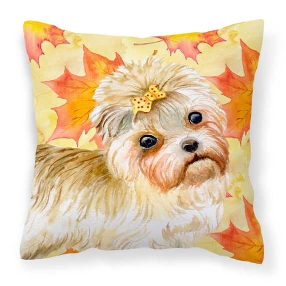 Carolines Treasures BB9929PW1818 Morkie Fall Fabric Decorative Pillow 18H x18W multicolor