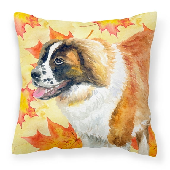 Carolines Treasures BB9940PW1414 Saint Bernard Fall Fabric Decorative Pillow 14Hx14W multicolor