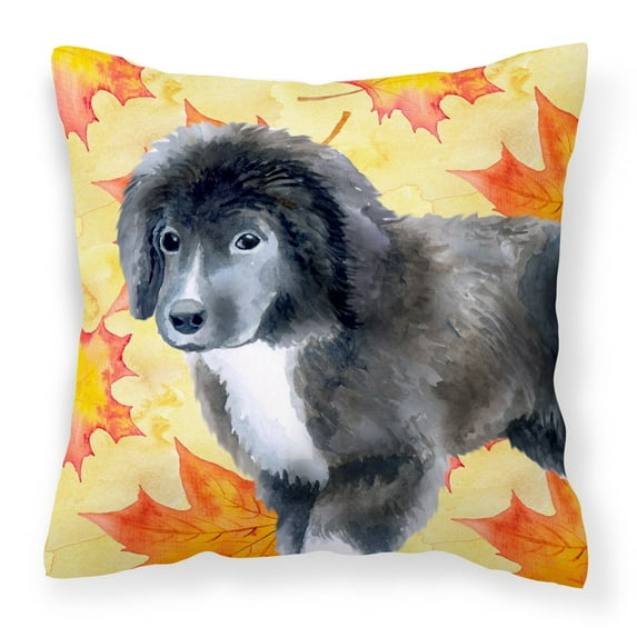 Carolines Treasures BB9960PW1414 Newfoundland Puppy Fall Fabric Decorative Pillow 14Hx14W multicolor