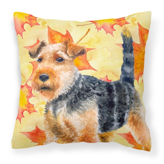 Carolines Treasures BB9961PW1414 Welsh Terrier Fall Fabric Decorative Pillow 14Hx14W multicolor