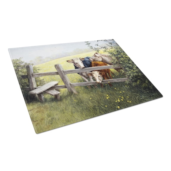 Carolines Treasures BDBA0103LCB Cows in a Buttercup Meadow Glass Cutting Board Large, 12H x 16W, multicolor