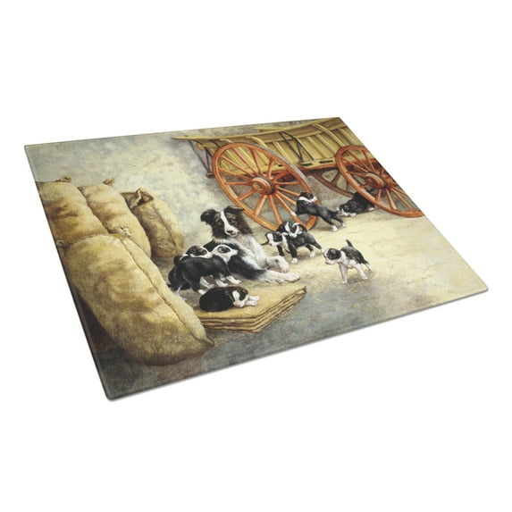 Carolines Treasures BDBA0118LCB Border Collie Dog Litter Glass Cutting Board Large, 12H x 16W, multicolor