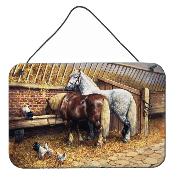 Carolines Treasures BDBA0135DS812 Horses Eating with the Chickens Wall or Door Hanging Prints 8x12 multicolor