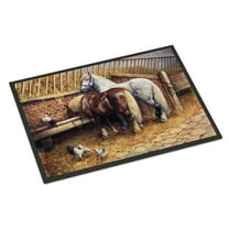 Carolines Treasures BDBA0135MAT Horses Eating with the Chickens Indoor or Outdoor Mat- 18 x 27