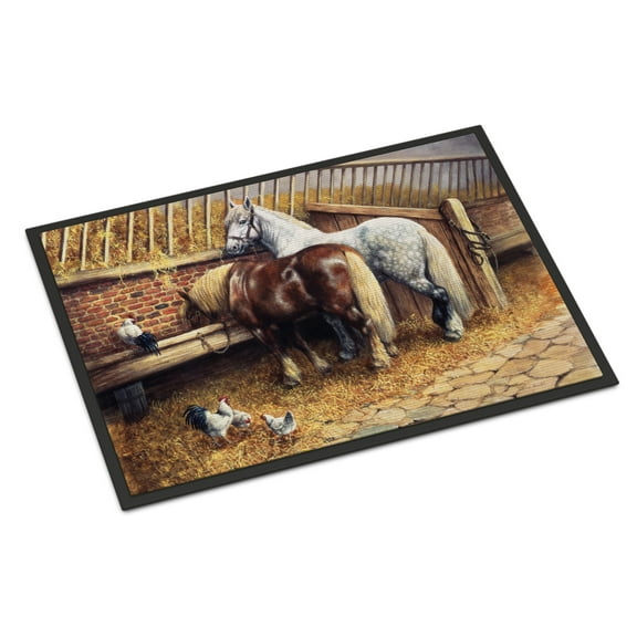 Carolines Treasures BDBA0135MAT Horses Eating with the Chickens Indoor or Outdoor Mat- 18 x 27