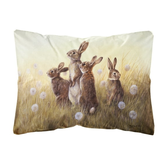 Carolines Treasures BDBA0144PW1216 Rabbits in the Dandelions Fabric Decorative Pillow 12H x16W multicolor