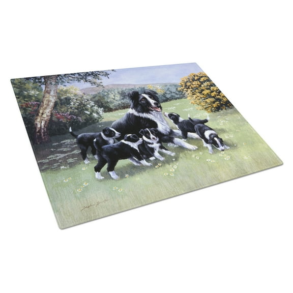 Carolines Treasures BDBA0257LCB Border Collie Puppies with Momma Glass Cutting Board Large, 12H x 16W, multicolor