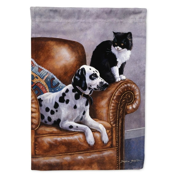 Carolines Treasures BDBA0265GF Dalmatian with Cat Flag Garden Size Small multicolor