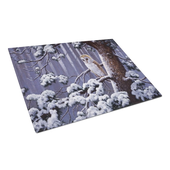Carolines Treasures BDBA0303LCB Owl on a Tree Branch in the Snow Glass Cutting Board Large, 12H x 16W, multicolor