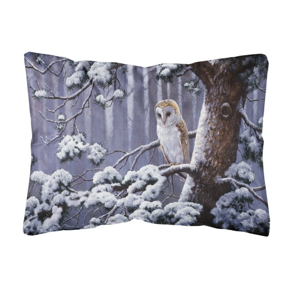 Carolines Treasures BDBA0303PW1216 Owl on a Tree Branch in the Snow Fabric Decorative Pillow 12H x16W multicolor