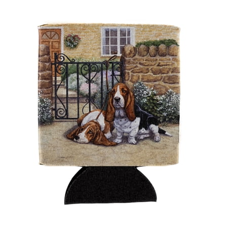 Carolines Treasures BDBA0312CC Basset Hound at the gate Can or Bottle Hugger Can Hugger multicolor