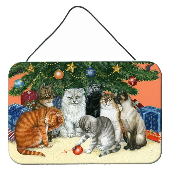Carolines Treasures BDBA0345DS812 Cats under the Christmas Tree Wall or Door Hanging Prints 8x12 multicolor