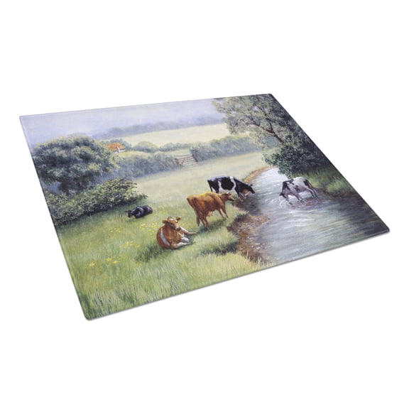 Carolines Treasures BDBA0350LCB Cows Drinking at the Creek Bank Glass Cutting Board Large, 12H x 16W, multicolor