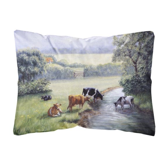 Carolines Treasures BDBA0350PW1216 Cows Drinking at the Creek Bank Fabric Decorative Pillow 12H x16W multicolor