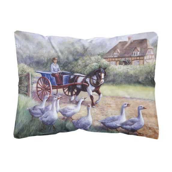Carolines Treasures BDBA0351PW1216 Geese Crossing before the Horse Fabric Decorative Pillow 12H x16W multicolor
