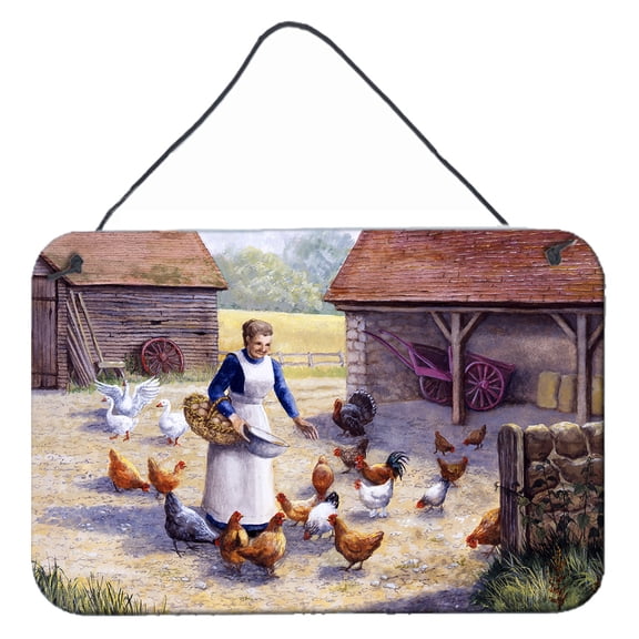 Carolines Treasures BDBA0352DS812 Chicken Hen Feeding Time Wall or Door Hanging Prints 8x12 multicolor