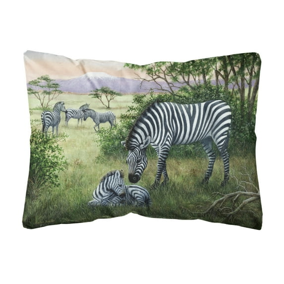 Carolines Treasures BDBA0385PW1216 Zebras in the Field with Baby Fabric Decorative Pillow 12H x16W multicolor
