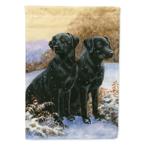 Black Labradors Snowy Day Flag Canvas House Size