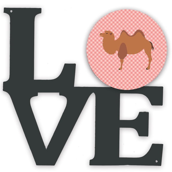 Caroline's Treasures BB7818WALV Bactrian Camel Pink Check Metal Wall Artwork LOVE, 12X12, multicolor