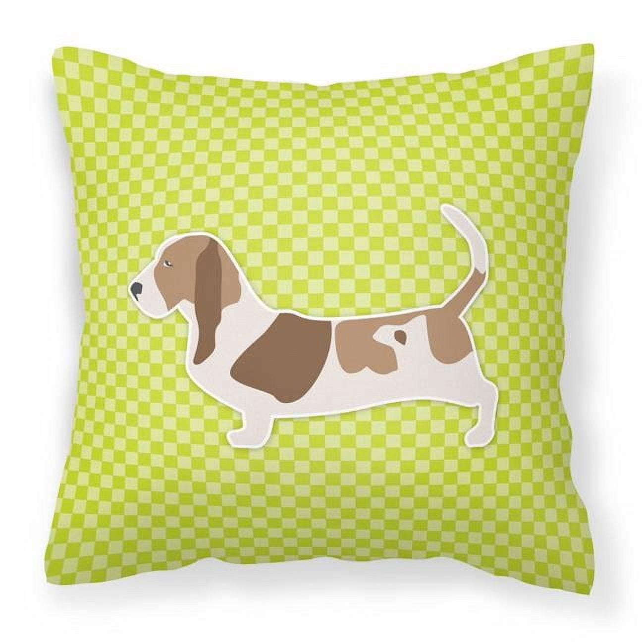 Carolines Treasures Basset Hound Checkerboard Green Fabric Decorative Pillow 14Hx14W multicolor