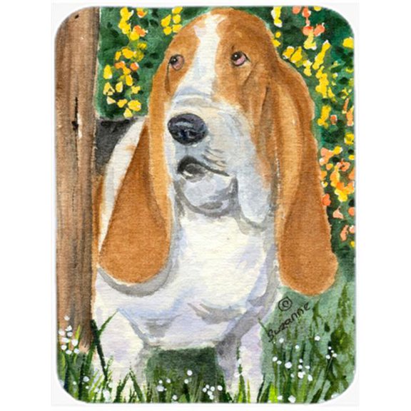 Carolines Treasures Basset Hound Glass Cutting Board Large 12H x 16W multicolor