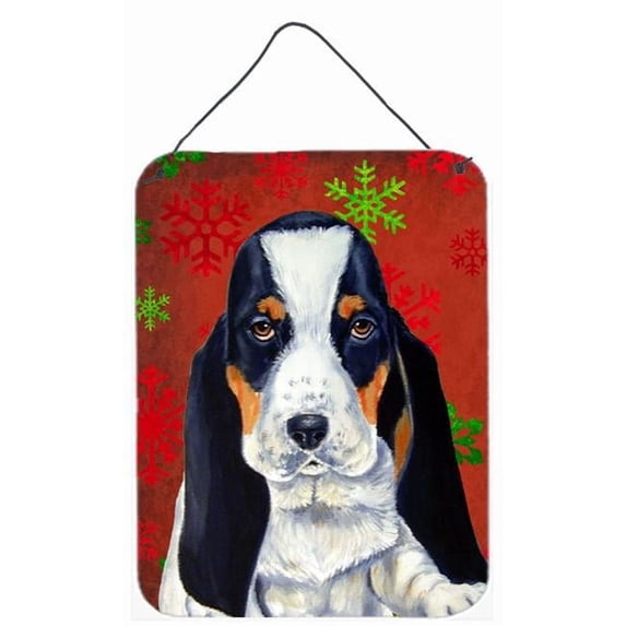 Carolines Treasures Basset Hound Red Snowflakes Holiday Christmas Aluminum Metal Wall & Door Hanging Prints - 12 x 16 in.