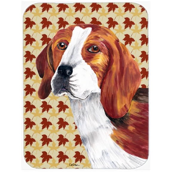 Carolines Treasures  Beagle Fall Leaves Portrait Glass Cutting Board- Large
