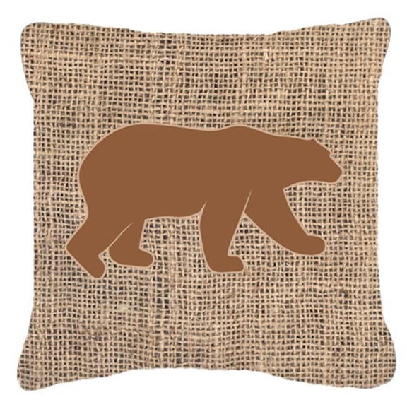Carolines Treasures  Bear Burlap And Brown Indoor & Outdoor Fabric Decorative Pillow - 18 x 18 in.