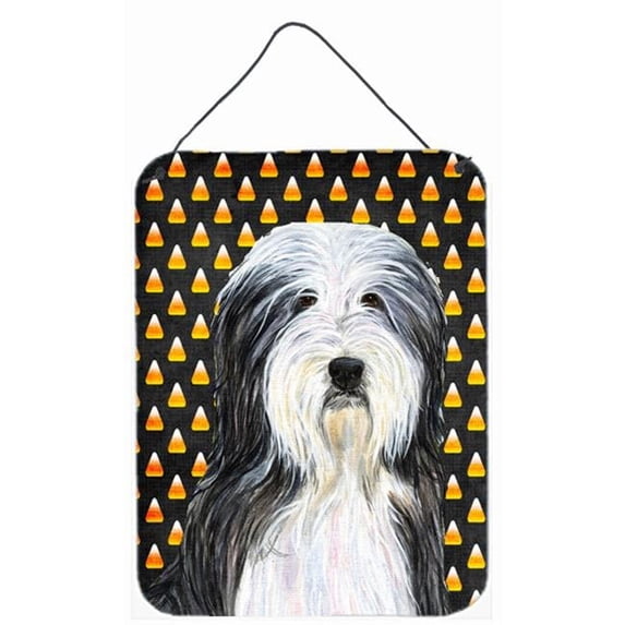 Carolines Treasures Bearded Collie Candy Corn Halloween Portrait Aluminum Metal Wall & Door Hanging Prints - 12 x 16 in.