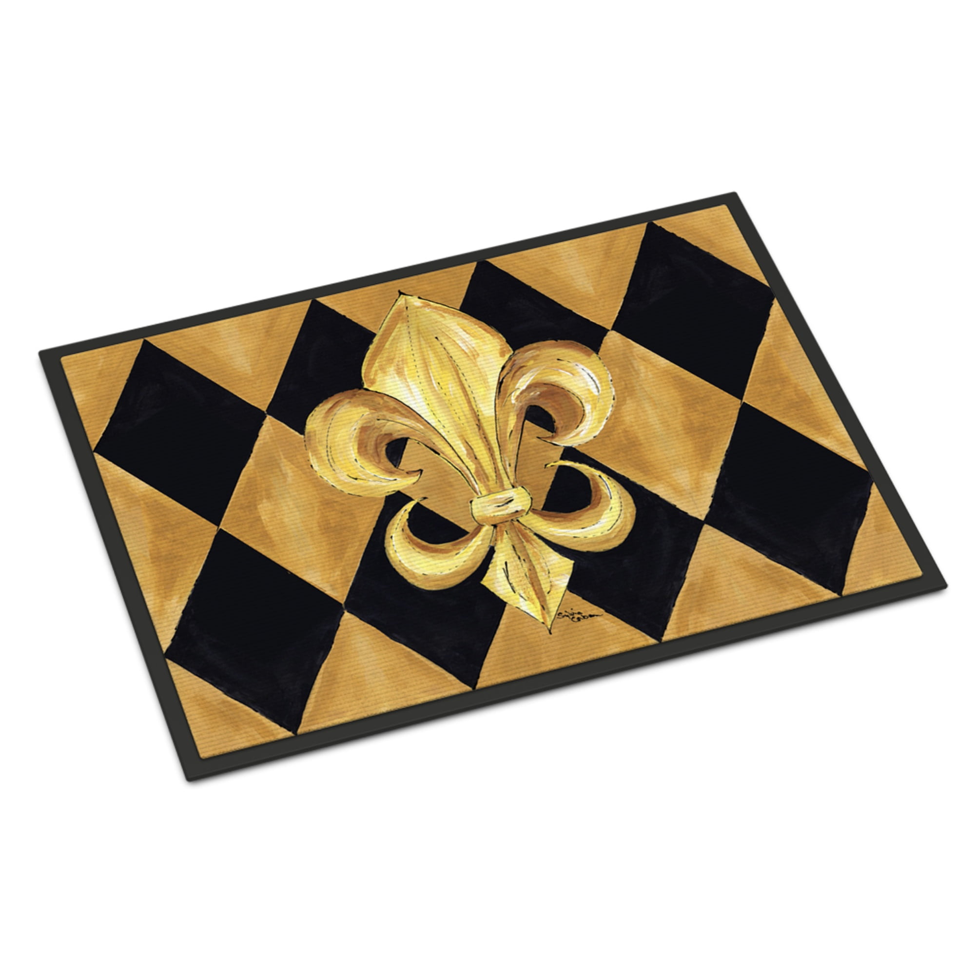 Carolines Treasures Black and Gold Fleur de lis Orleans Door Mat Indoor