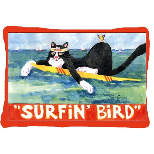 Carolines Treasures  Black and white Cat Surfin Bird Indoor & Outdoor Decorative Fabric Pillow - 12 x 16 in.