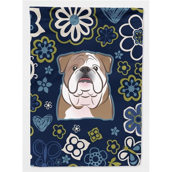 Blue Flowers English Bulldog Flag Garden Size