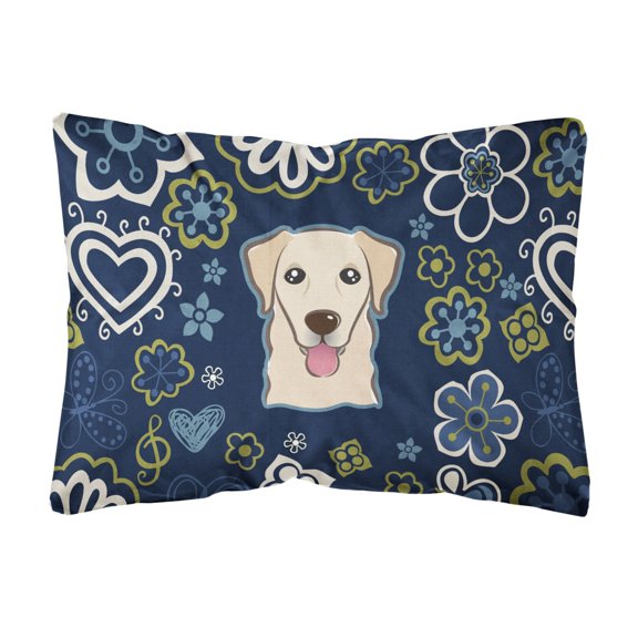Carolines Treasures BB5103PW1216 Blue Flowers Golden Retriever Canvas Fabric Decorative Pillow