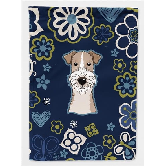 Blue Flowers Wire Haired Fox Terrier Flag Garden Size BB5098GF