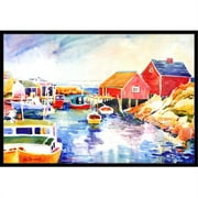 Carolines Treasures  Boats at Harbour with a view Indoor Or Outdoor Mat