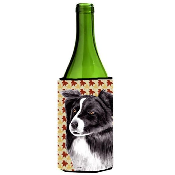 Carolines Treasures  Border Collie Fall Leaves Portrait Wine Bottle Hugger - 24 oz.
