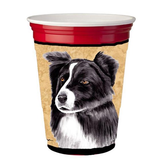 Carolines Treasures  Border Collie Red Solo Cup Hugger