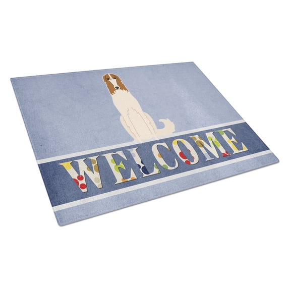 Carolines Treasures Borzoi Welcome Glass Cutting Board Large 12H x 16W multicolor