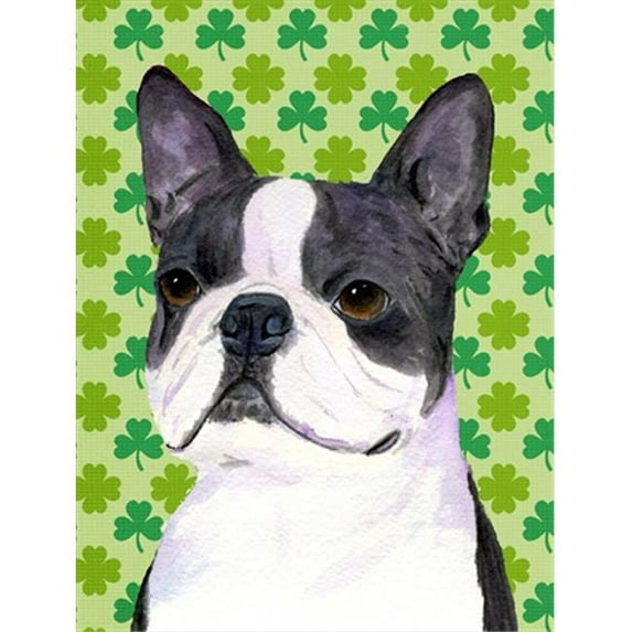 Carolines Treasures Boston Terrier St. Patricks Day Shamrock Portrait Flag Canvas House Size