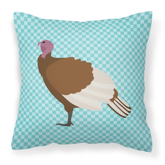 Carolines Treasures BB8156PW1414 Bourbon Red Turkey Hen Blue Check Fabric Decorative Pillow, 14 x 14 in.