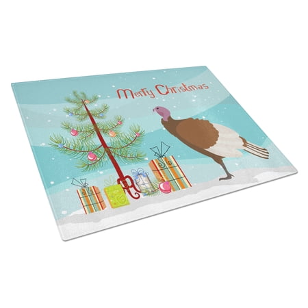 Carolines Treasures Bourbon Red Turkey Hen Christmas Glass Cutting Board Large Teal 12H x 16W multicolor