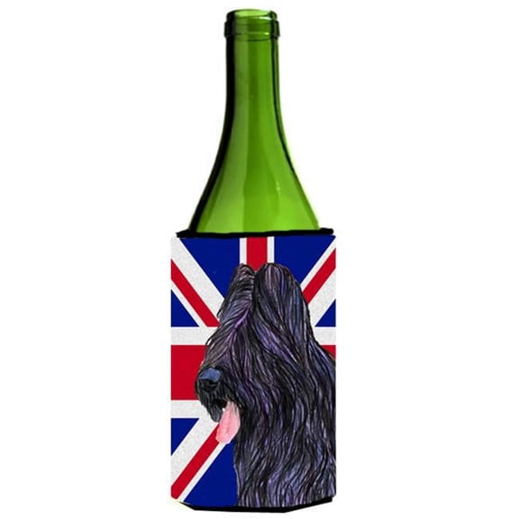 Carolines Treasures Briard With English Union Jack British Flag Wine bottle sleeve Hugger