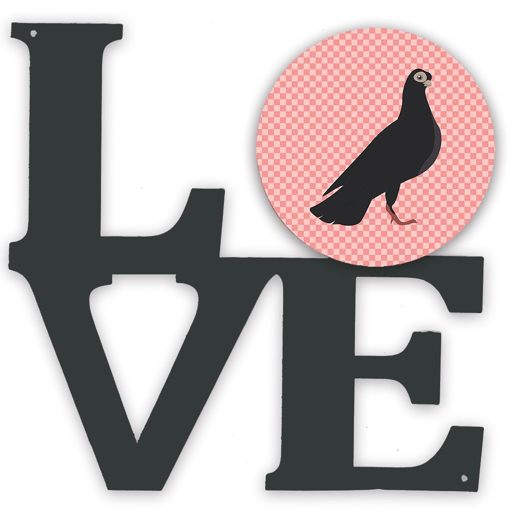 Carolines Treasures Budapest Highflyer Pigeon Pink Check Metal Wall Artwork LOVE 12X12 multicolor