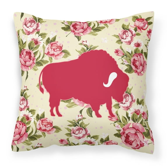 Carolines Treasures Buffalo Shabby Chic Yellow Roses Fabric Decorative Pillow 14Hx14W multicolor