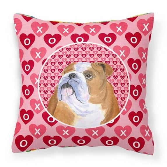Carolines Treasures Bulldog English Hearts Love Valentines Day Fabric Decorative Pillow - 14 x 3 x 14 in.