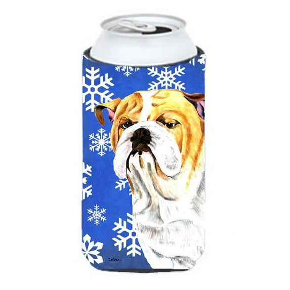 Carolines Treasures Bulldog English Winter Snowflakes Holiday Tall Boy bottle sleeve Hugger